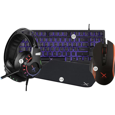 Kit Gamer Xzeal Mouse Teclado Mousepad Audif Negro Xst-200 (Xsakga1b)