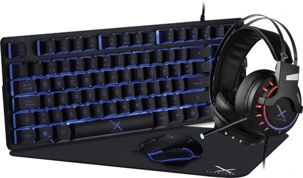 Kit Gamer Xzeal Mouse Teclado Mousepad Audif Negro Xst-200 (Xsakga1b)