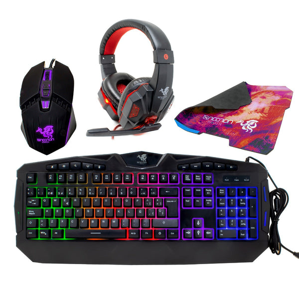 Kit gaming necnon ngc-kraken audifono, teclado. Mouse,mouse pad rojo nccgkr0241