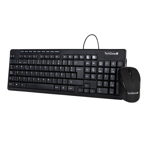 Kit Teclado Y Mouse Techzone Tz19comb01-La Alambrico Usb Ergonomico Negro