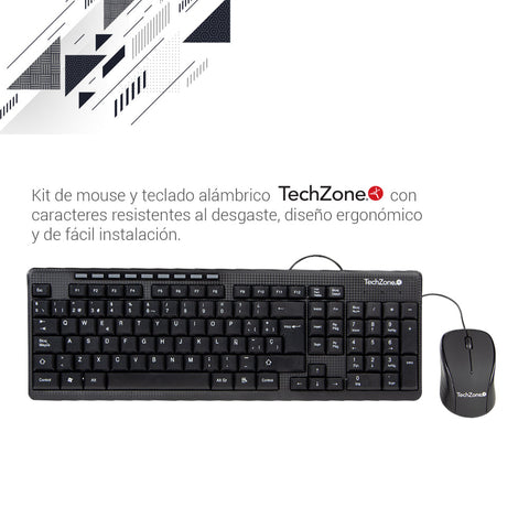 Kit Teclado Y Mouse Techzone Tz19comb01-La Alambrico Usb Ergonomico Negro