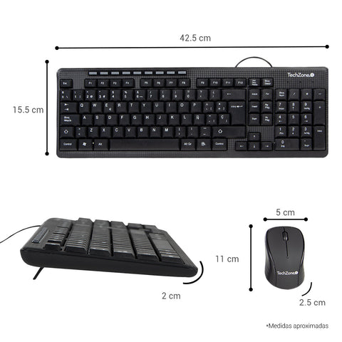 Kit Teclado Y Mouse Techzone Tz19comb01-La Alambrico Usb Ergonomico Negro