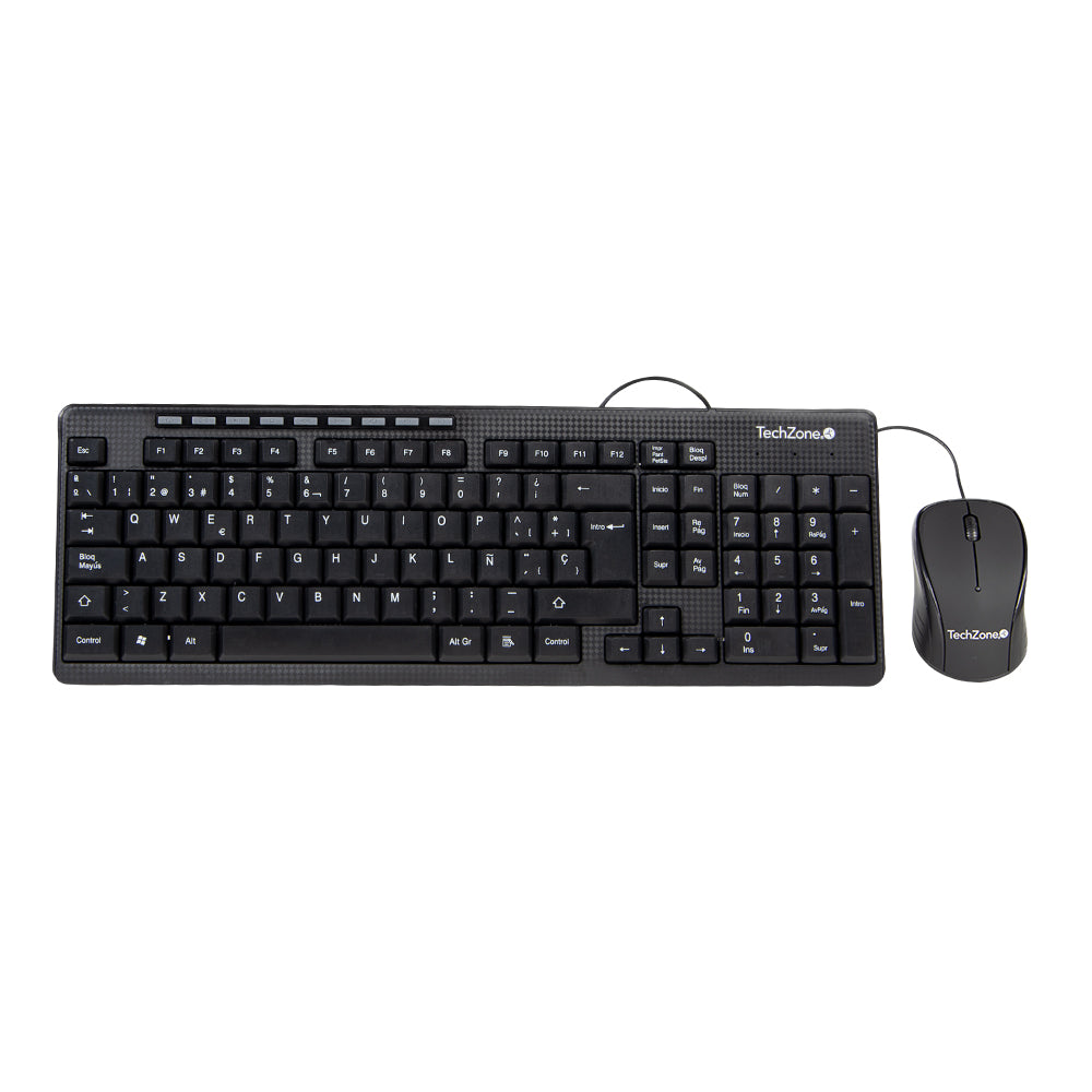 Kit Teclado Y Mouse Techzone Tz19comb01-La Alambrico Usb Ergonomico Negro
