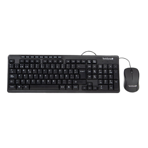 Kit Teclado Y Mouse Techzone Tz19comb01-La Alambrico Usb Ergonomico Negro