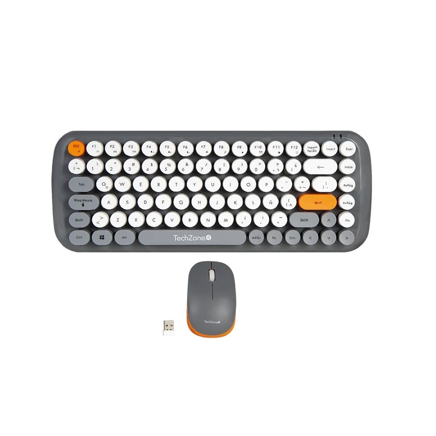 Kit Teclado Y Mouse Techzone Tz20comb01-Ina Nano Usb Inalambrico Retro