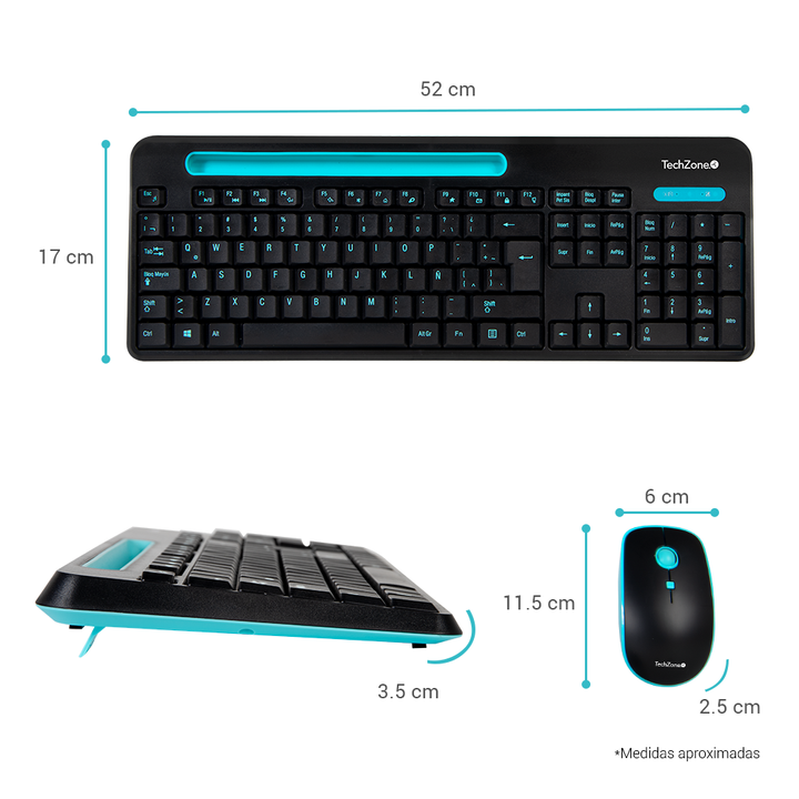 Kit Teclado Y Mouse Techzone Tz20comb02-Ina Inalambrico Ranura Soporte Azul