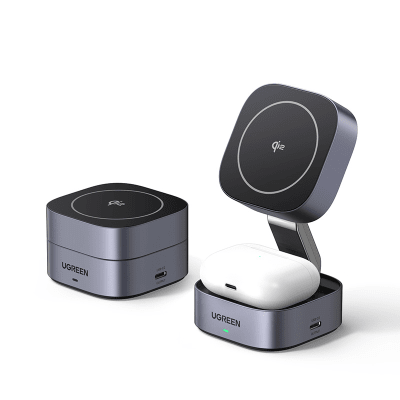 Cargador Inalámbrico 2 en 1 25W | Tecnología Magnética Qi 2 | 15W para Teléfono + 5W para Auriculares | Puerto USB-C 5W | Protecciones Múltiples | Cable USB-C Incluido