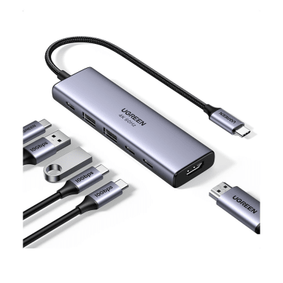 Hub USB-C 6 en 1 | HDMI 4K@60Hz | 2x USB-A 3.2 Gen 2 (10 Gbps) | 2x USB-C 3.2 (10 Gbps) | PD 100W | Compatibilidad Universal | Driver-Free | Aluminio