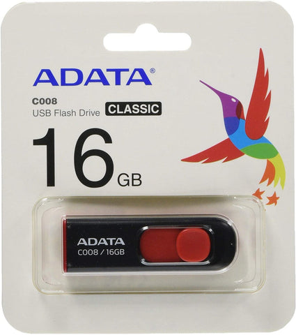 Memoria Flash Adata C008 16gb Usb 2.0 Negro Con Rojo (Ac008-16g-Rkd)
