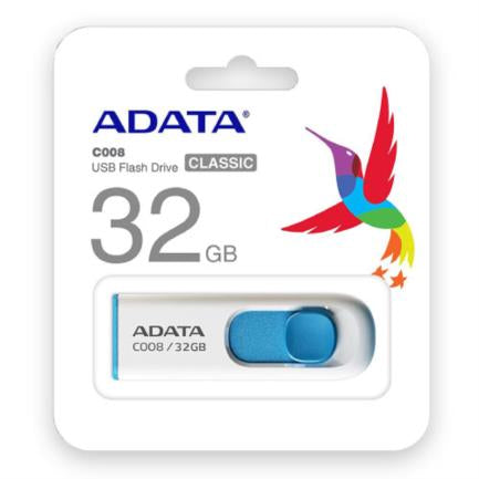 Memoria Flash Adata C008 32gb Usb 2.0 Blanco Con Azul (Ac008-32g-Rwe)