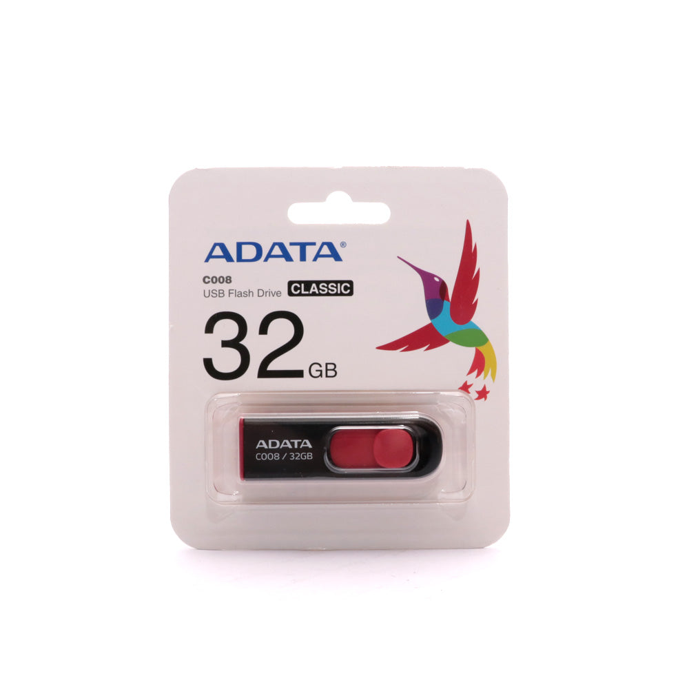 Memoria Flash Adata C008 32gb Usb 2.0 Negro Con Rojo (Ac008-32g-Rkd)