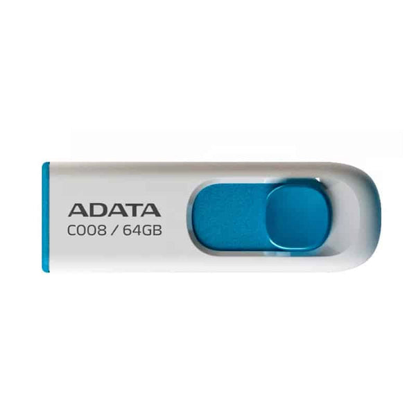 Memoria Flash Adata C008 64gb Usb 2.0 Blanco Con Azul (Ac008-64g-Rwe)