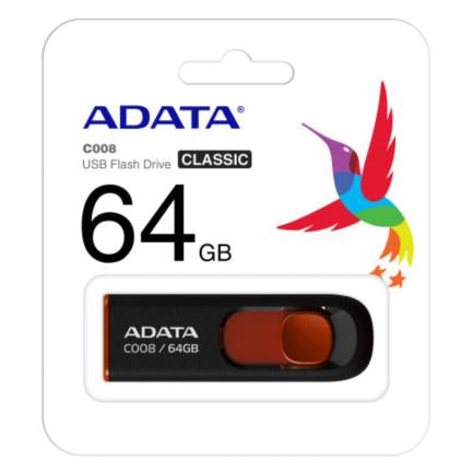 Memoria Flash Adata C008 64gb Usb 2.0 Negro Con Rojo (Ac008-64g-Rkd)