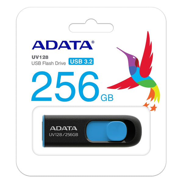 Memoria Flash Adata Uv128 256gb Usb 3.0 Negro Con Azul (Auv128-256g-Rbe)