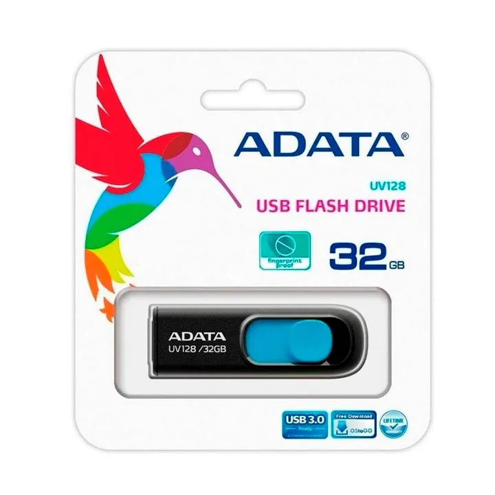 Memoria Flash Adata Uv128 32gb Usb 3.0 Negro Con Azul (Auv128-32g-Rbe)