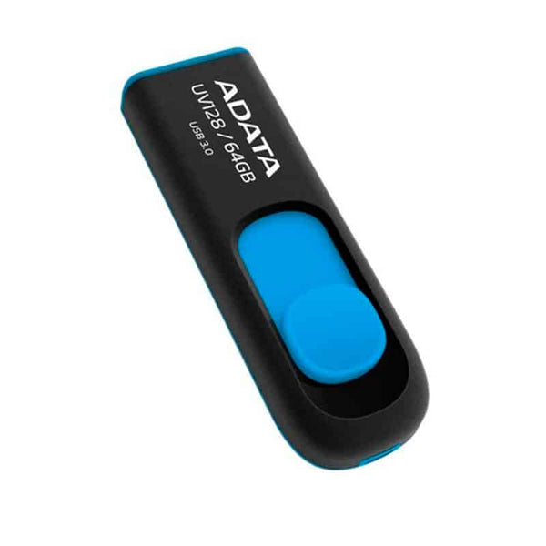 Memoria Flash Adata Uv128 64gb Usb 3.0 Negro Con Azul (Auv128-64g-Rbe)