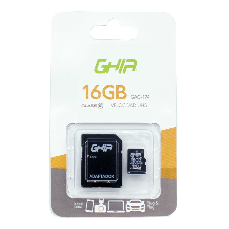 Memoria Ghia 16gb Tipo Micro Sd Clase 10 Con Adaptador