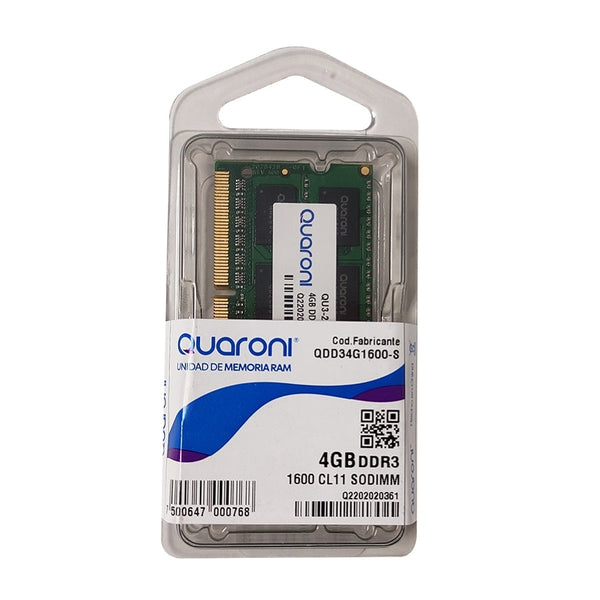 Memoria Ram Quaroni Sodimm Ddr3 4gb 1600mhz Cl11 204pin 1.35v