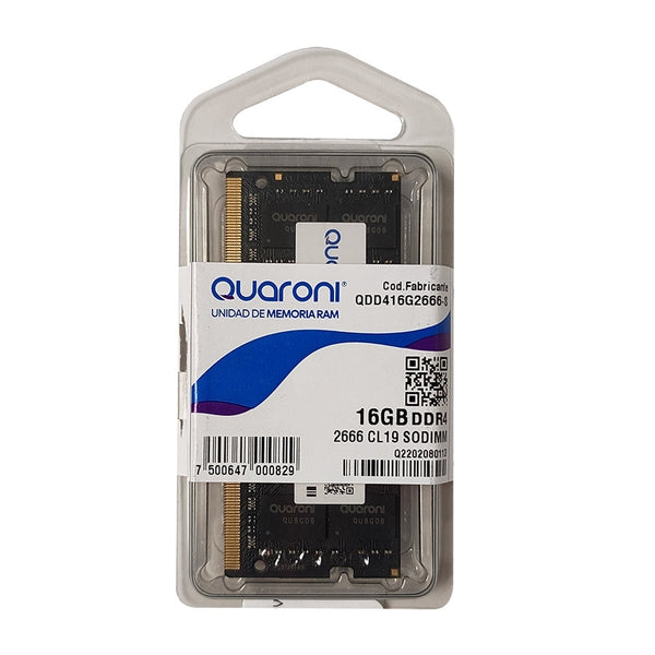 Memoria Ram Quaroni Sodimm Ddr4 16gb 2666mhz Cl19 260pin 1.2v