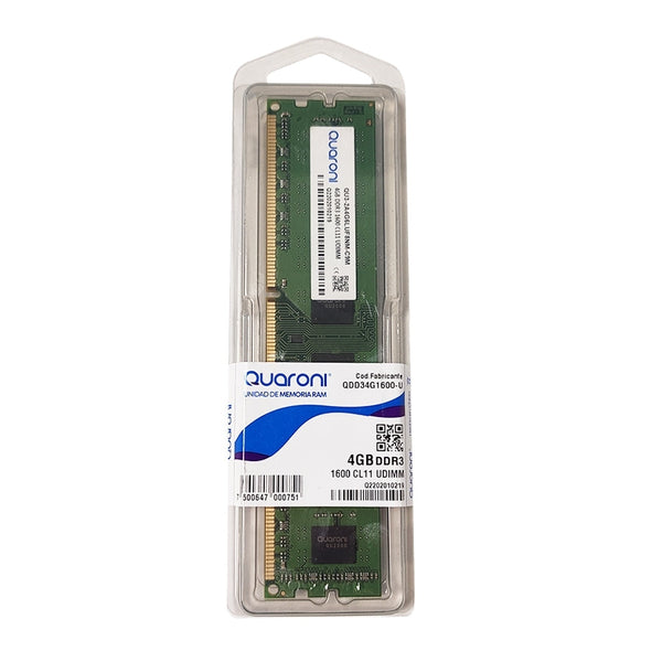 Memoria Ram Quaroni Udimm Ddr3 4gb 1600mhz Cl11 240pin 1.5v