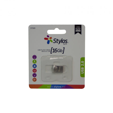 Memoria Usb Stylos 16gb Flash 2.0 Plata Metal Mini (Stmus42s)