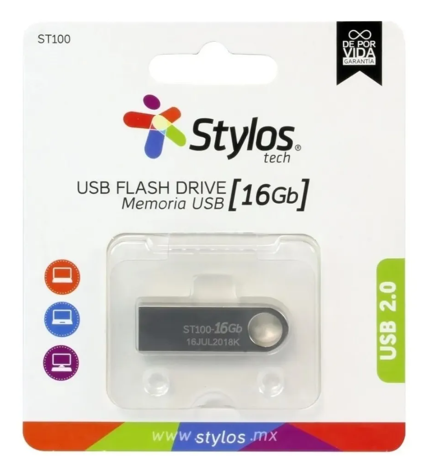 Memoria Usb Stylos 16gb Flash 2.0 Plata, Pack 10 (Stusb1016)