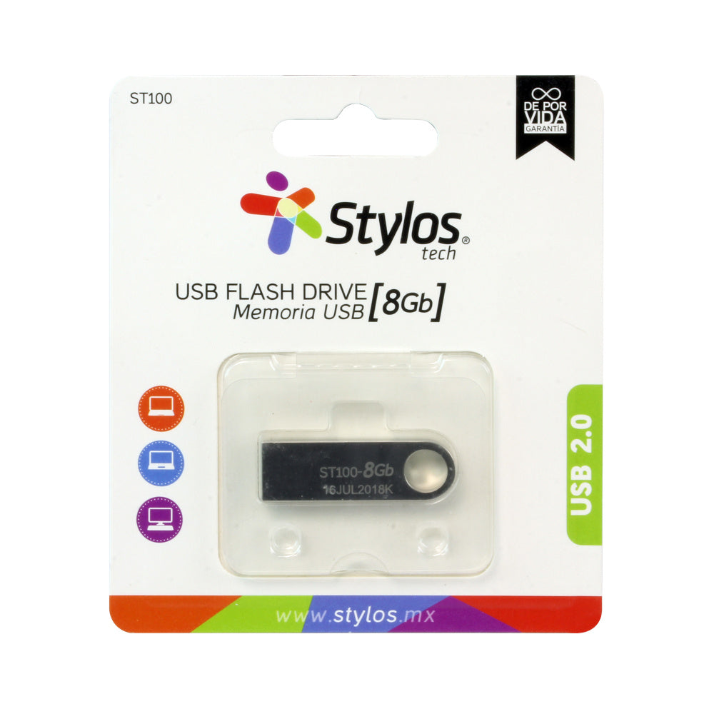 Memoria Usb Stylos 8gb Flash 2.0 Plata (Stmusb1b)