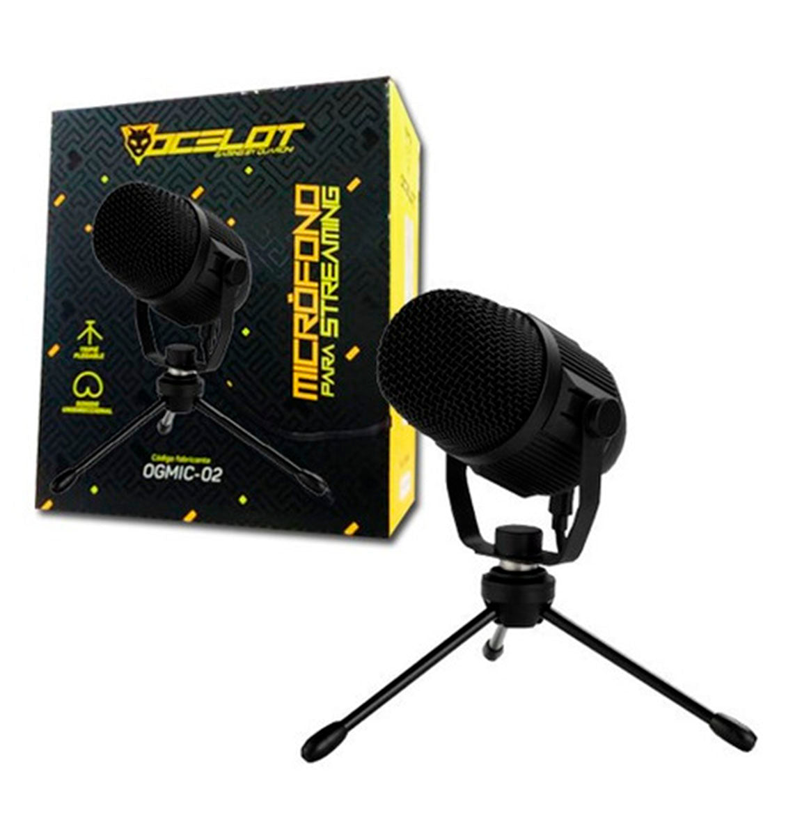 Microfono Ocelot Gaming Para Streaming Usb, Con Base Tipo Tripie Para Escritorio, Color Negro