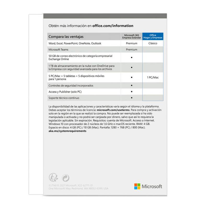 Microsoft Office Home & Business 2021-Lic Perpetua- Esp (T5d-03551)