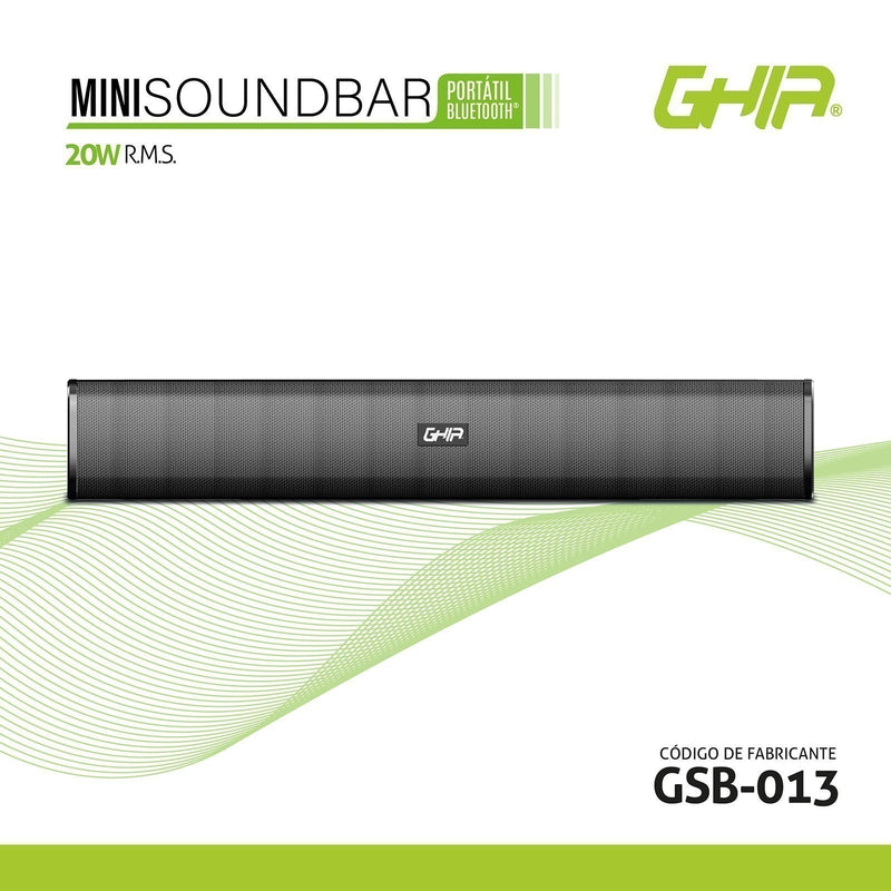 Mini Barra De Sonido Portatil,  2.0 Canales, Recargable, Bluetooth, Usb, Aux, Fm, 20w Rms