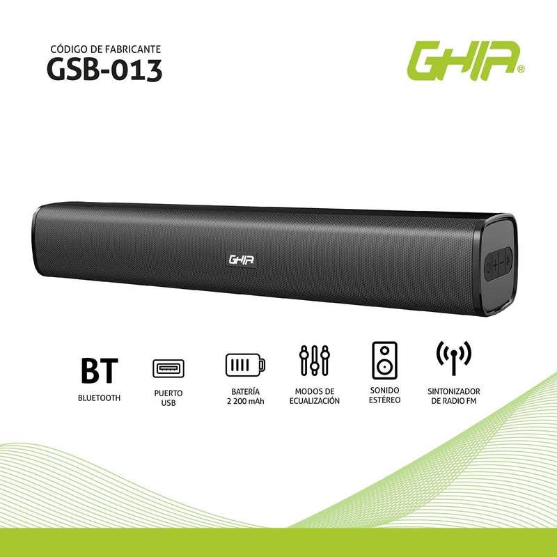 Mini Barra De Sonido Portatil,  2.0 Canales, Recargable, Bluetooth, Usb, Aux, Fm, 20w Rms