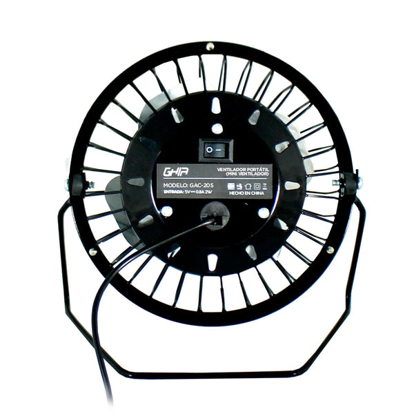 Mini Ventilador De Escritorio Ghia Metalico Color Negro Alimentacion Usb