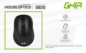 Mouse Inalambrico Basico Ghia Gm200 4 Botones Color Negro