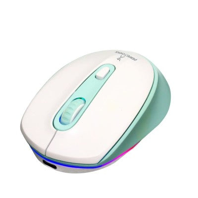 Mouse Inalámbrico Recargable 4d Con Click Silencioso Perfect Choice Blanco Con Verde (Aqua)