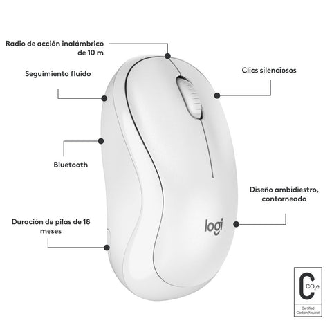 Mouse Logitech M240 Silent Bluetooth Ambidiestro White (910-007116)