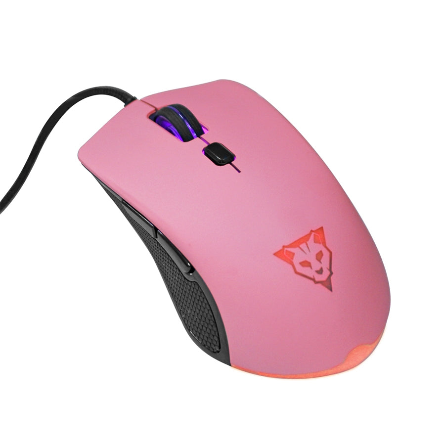 Mouse Ocelot Gaming Alambrico, Iluminacion Tipo Rgb, Dpi 1000-1600-3000-6200,  Color Rosa Magenta Con Negro