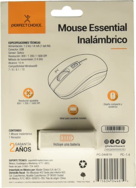 Mouse Optico Inalambrico Essentials 800 A 1600 Dpi Perfect Choice Turquesa