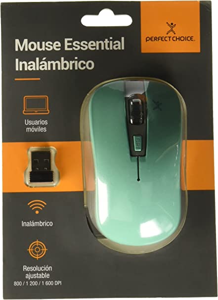 Mouse Optico Inalambrico Essentials 800 A 1600 Dpi Perfect Choice Turquesa