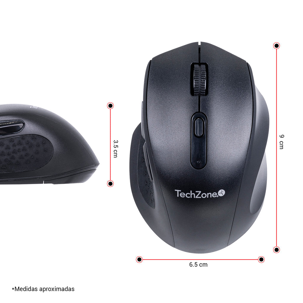 Mouse Techzone Tzmoug205-Ina Inalambrico 6 Botones Nano Usb Negro