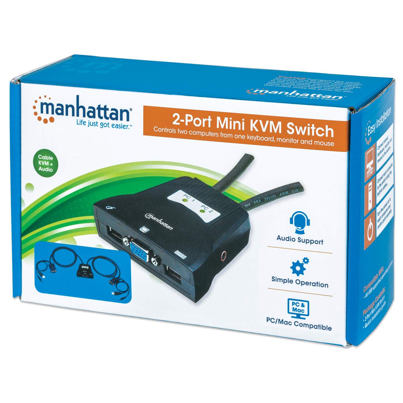 Mux Kvm Mini Usb 2:1 Manhattan Con Cables + Audio 151245