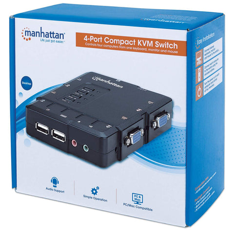 Mux Kvm Mini Usb 4:1 Manhattan Con Cables + Audio 151269