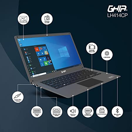 Notebook Ghia Libero 14.1 Plug Hd Intel Celeron N4020 Dual Core 1.10 Ghz Ram 4 Gb Emmc 128 Gb Bahia 2.5 Camara Frontal 0.3 Mpx Wifi-Bt Lan Mini Hdmi Win 10 Pro