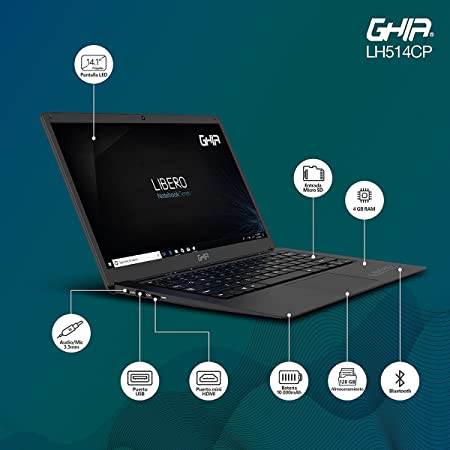 Notebook Ghia Libero 14.1 Pulg Hd Intel Celeron J3355 Dual Core 2.0 Ghz Ram 4 Gb Emmc 128 Gb Bahia 2.5 Camara Frontal 0.3 Mpx Wifi-Bt Mini Hdmi Win 10 Pro