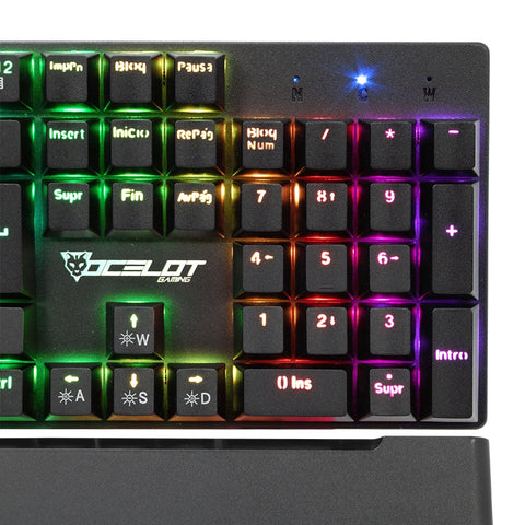 Ocelot Teclado Mecanico Con Switch Rojo, Full Rgb Y Descansa Muñecas Removible Sistema De Imanes