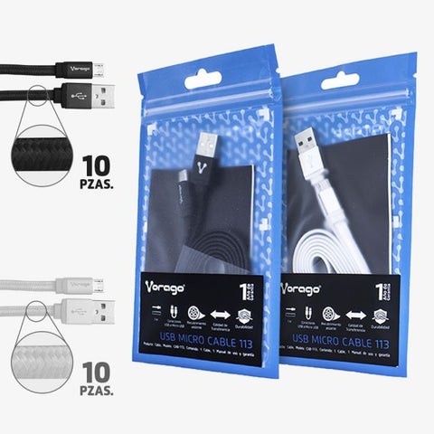 Paquete 20 Cables Micro Usb Vorago Cab-113 10 Negros Y 10 Blancos