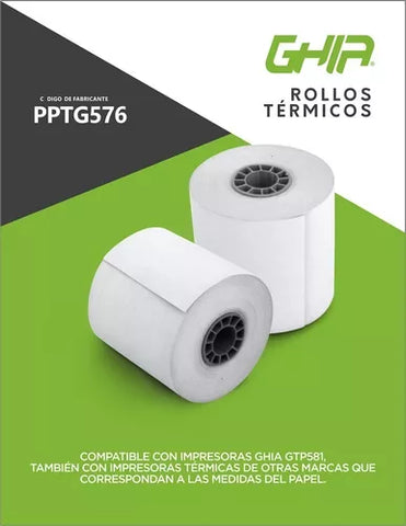 Paquete Rollo Papel Termico Ghia 57x60 Mm, 10 Piezas, Para Impresoras De 58mm