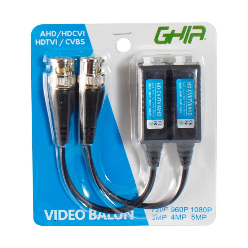 Par de transceptores pasivos ghia video balun ahd, cvbs, cvi, tvi, con extension, distancia de hasta 350 mts a 720p, resolucion hasta 5mp.