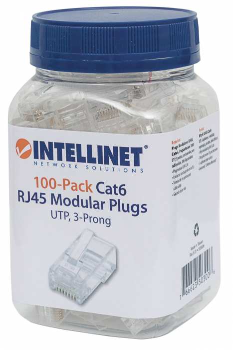 Plug Rj45 Cat6 Solido Bote 100pzas Oro 15-Micras Intellinet 503006