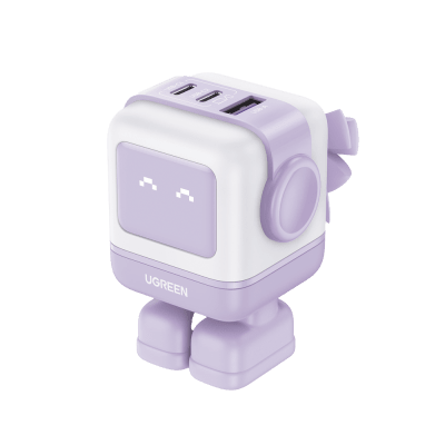 Cargador RobotGaN de 65W Serie UNO - 3 Puertos de Carga Rápida - 2 USB-C - 1 USB-A - PD 3.0 - QC 4.0 - Carga Inteligente - Tecnología GaN II - Zapato Magnético Extraíble - Carcasa Ignífuga - Pantalla LED