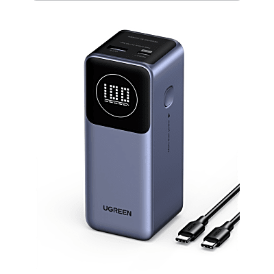 Power Bank de 12000mAh - 2 Salidas 100W Max. - USB-A + 1 USB-C - PD 3.0 - QC3.0 - FCP - SCP - Pantalla Inteligente - Carcasa Ignifuga - Color Gris - Incluye Cable USB de 50cm - Carga tu Laptop de Manera Segura.